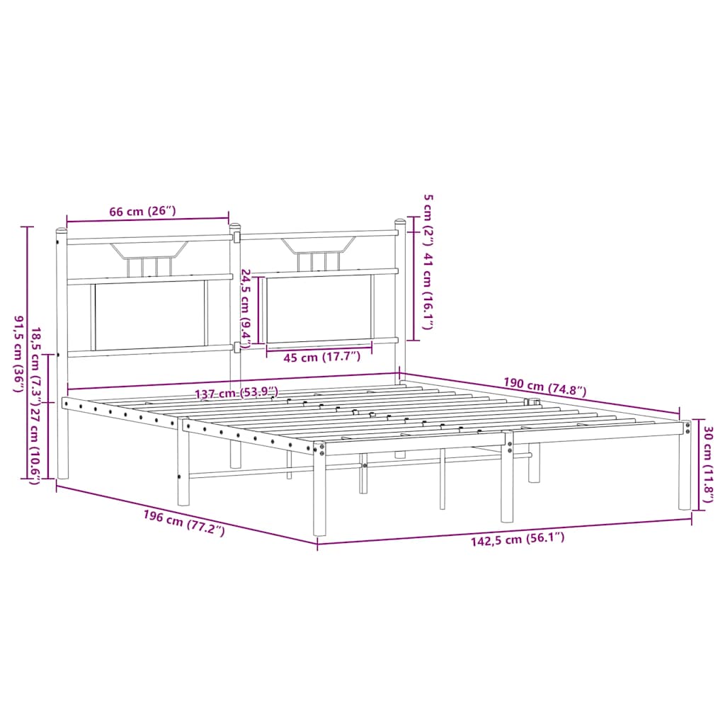 Cadre de lit sans matelas chêne marron 137x190 cm