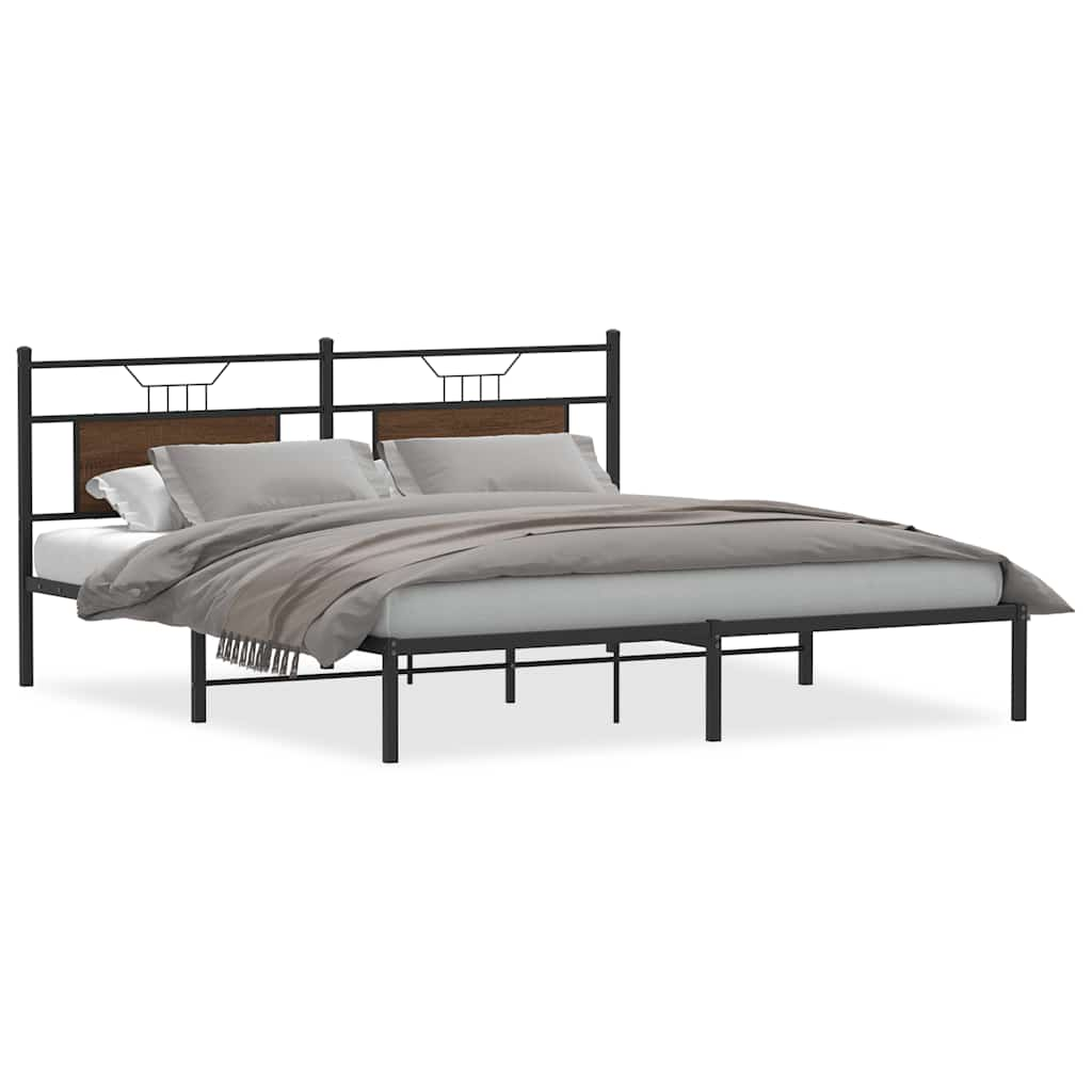 Bed frame without mattress brown oak 183x203 cm