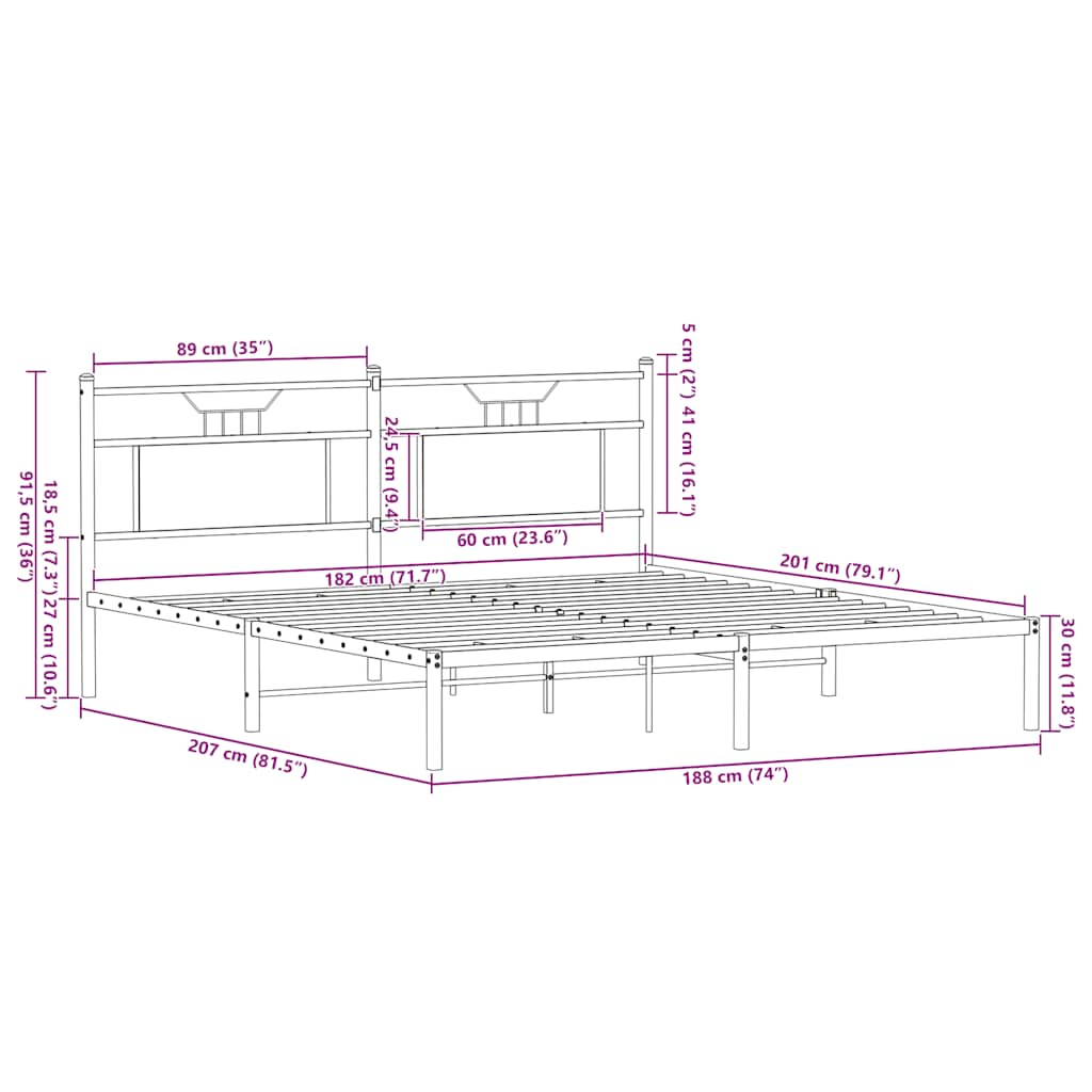 Bed frame without mattress brown oak 183x203 cm