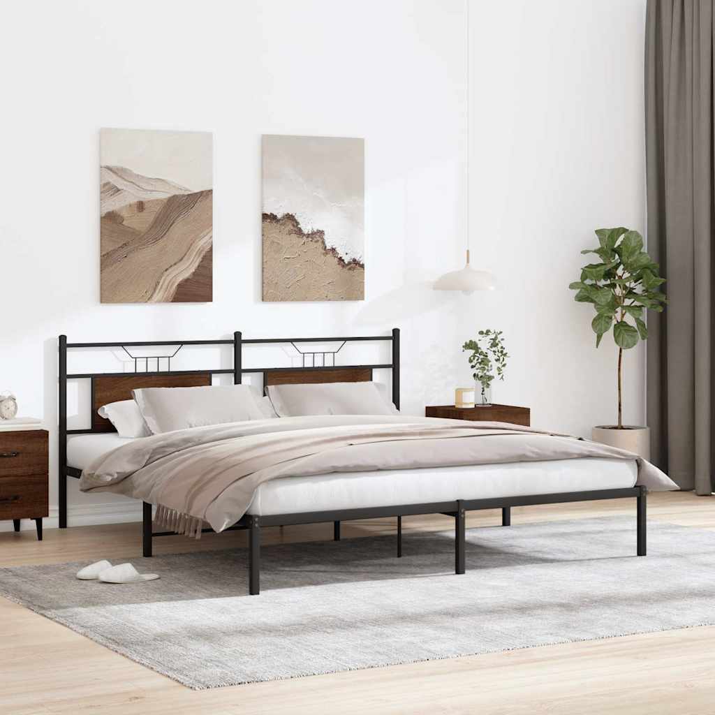 Bed frame without mattress brown oak 183x213 cm