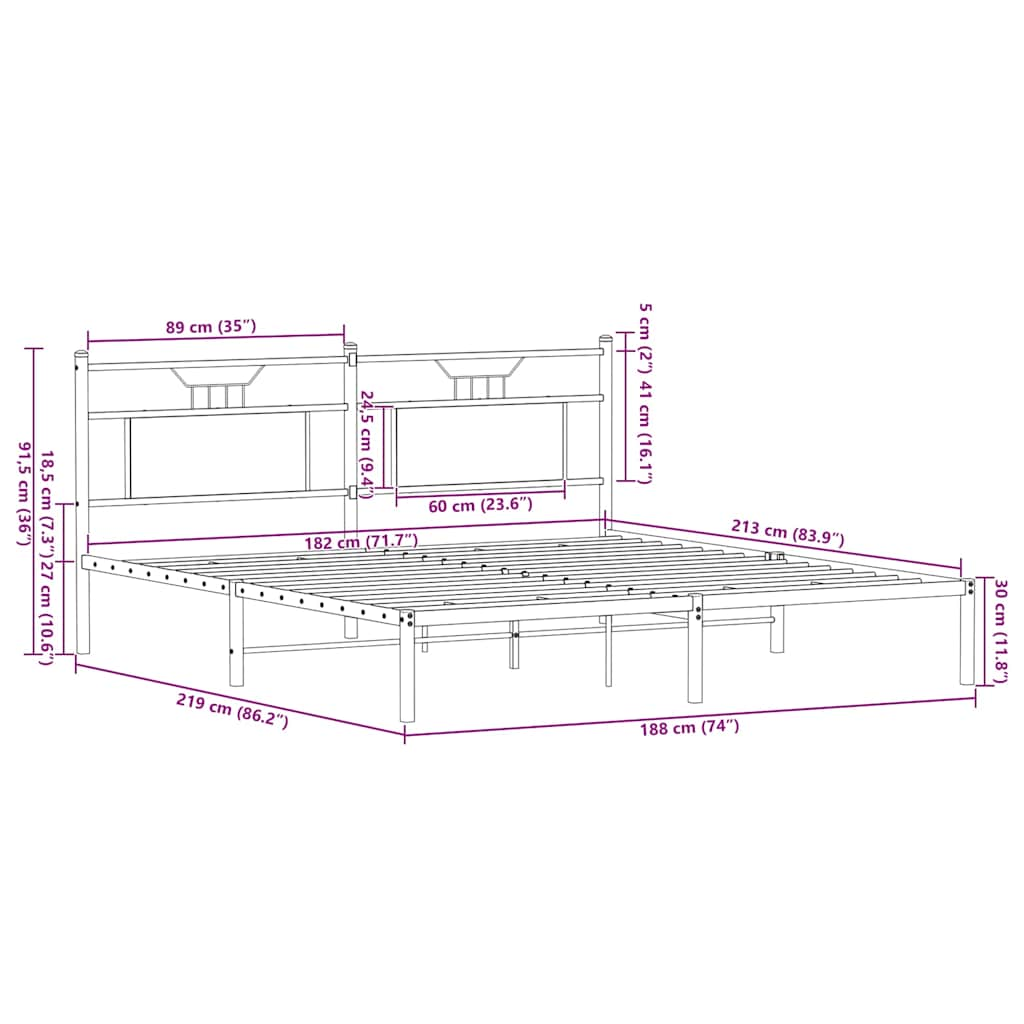 Bed frame without mattress brown oak 183x213 cm