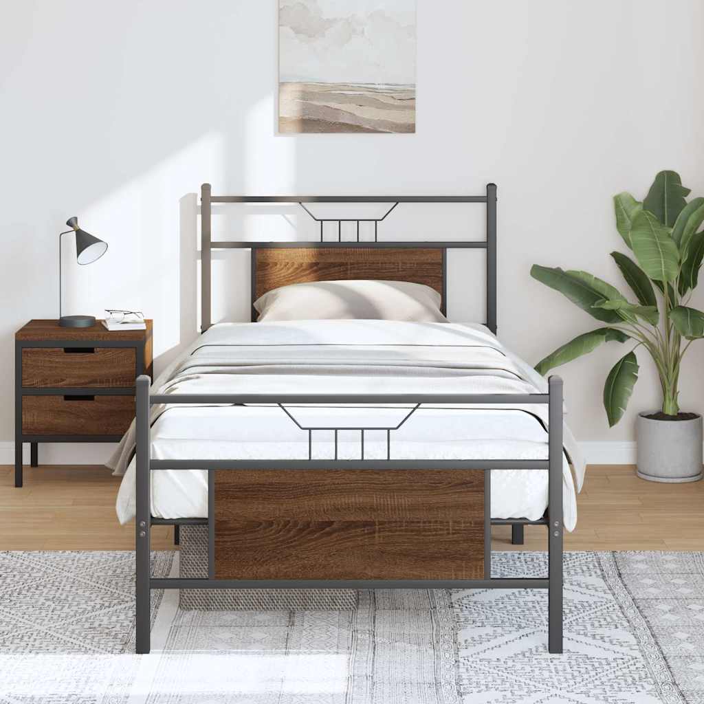 Cadre de lit sans matelas chêne marron 90x190cm bois ingénierie