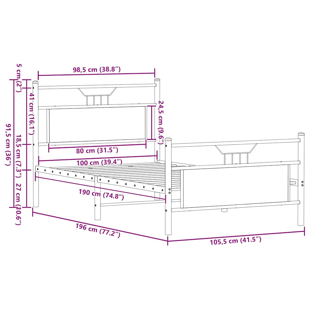 Cadre de lit sans matelas chêne marron 100x190 cm