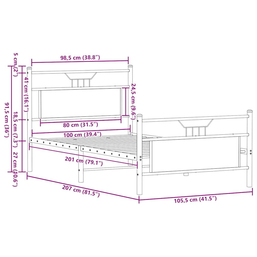 Cadre de lit sans matelas chêne marron 100x200 cm