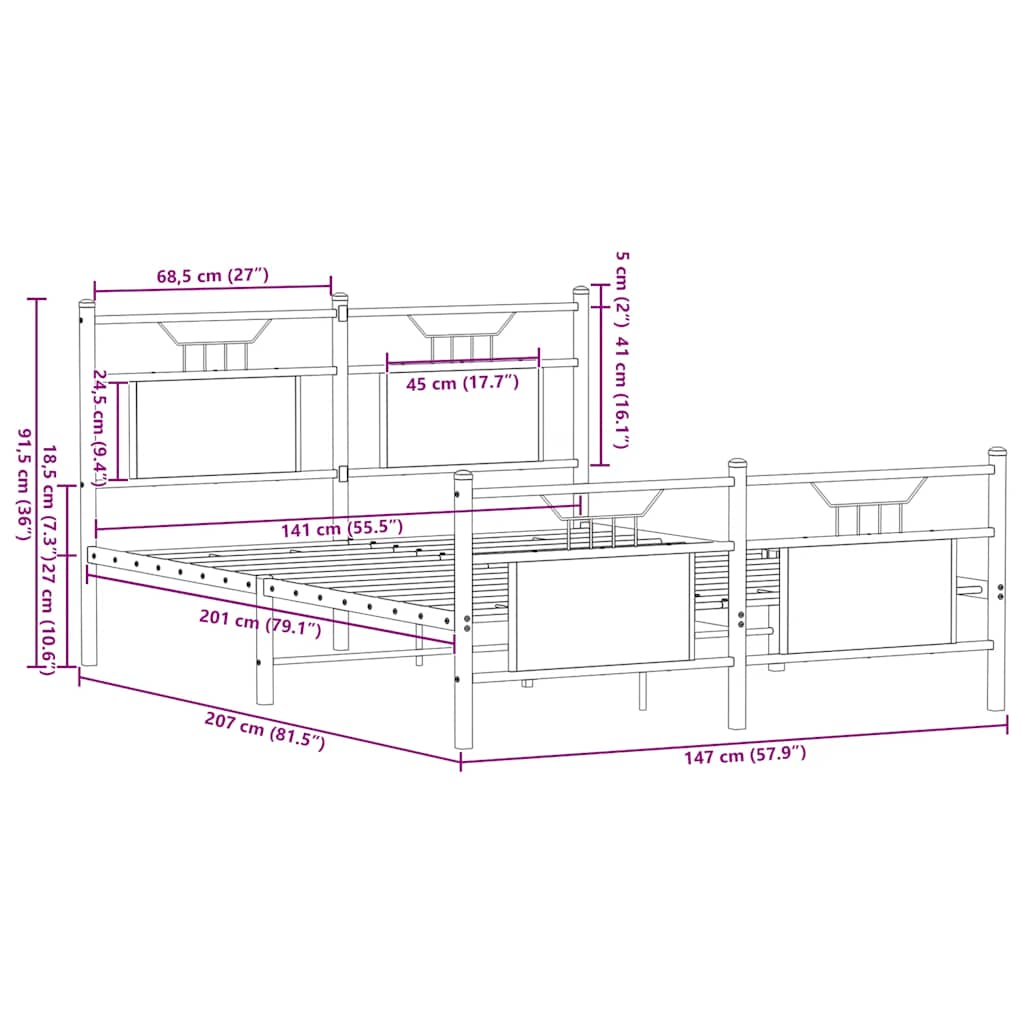 Cadre de lit sans matelas chêne marron 140x200 cm