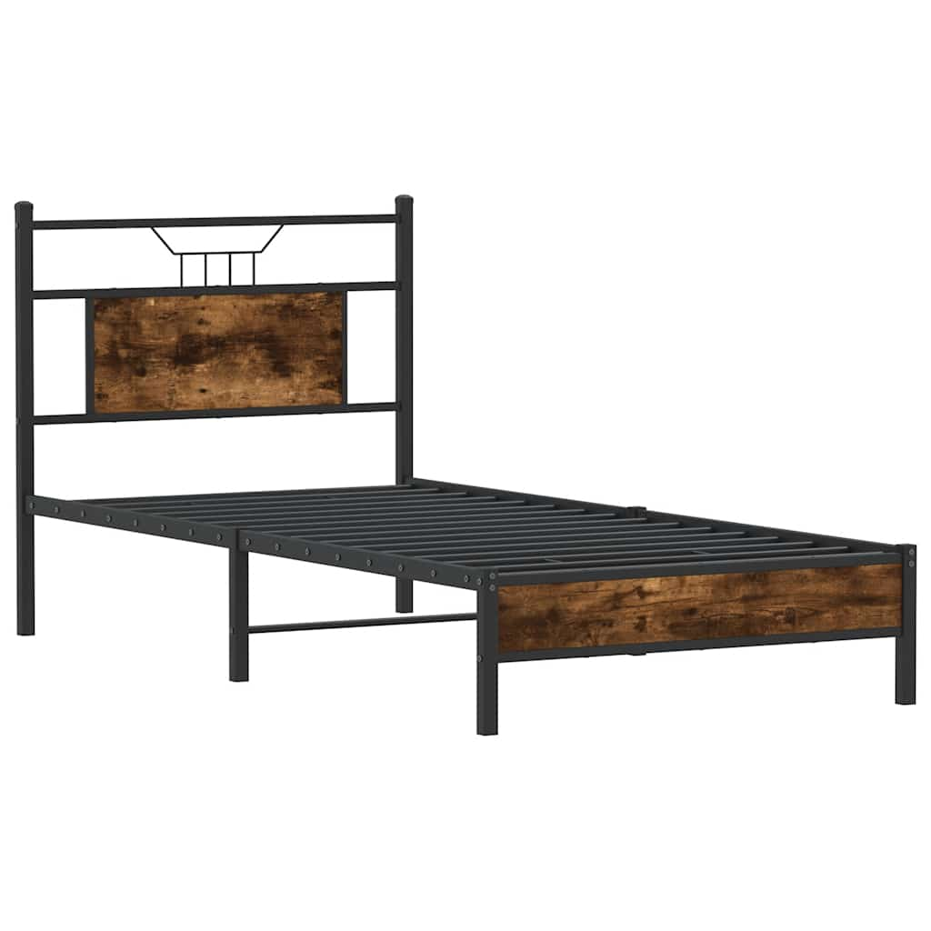 Cadre de lit sans matelas chêne fumé 75x190cm bois d'ingénierie