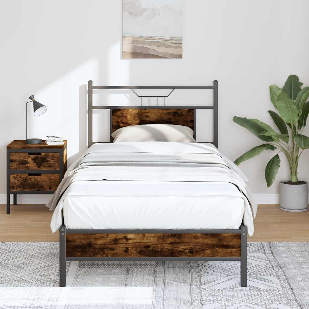 Cadre de lit sans matelas chêne fumé 75x190cm bois d'ingénierie