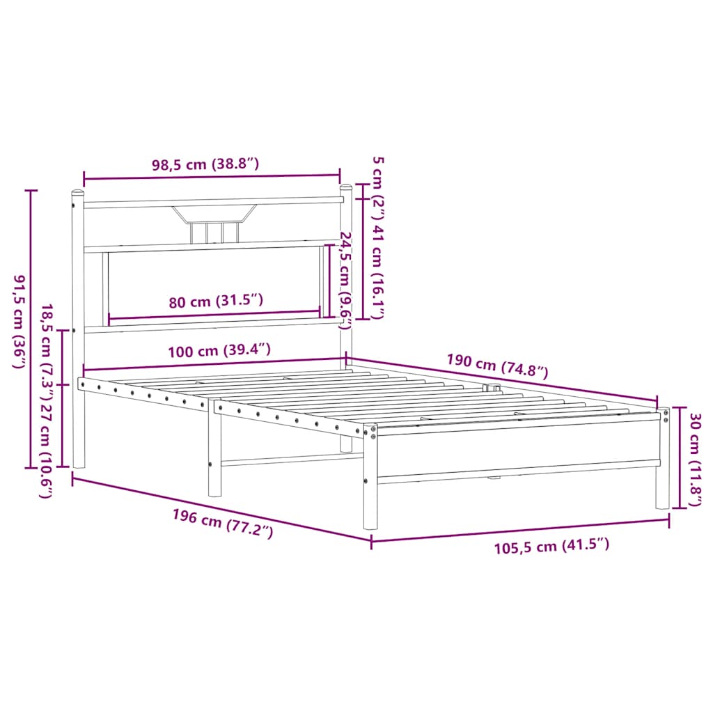 Cadre de lit sans matelas chêne fumé 100x190 cm bois ingénierie