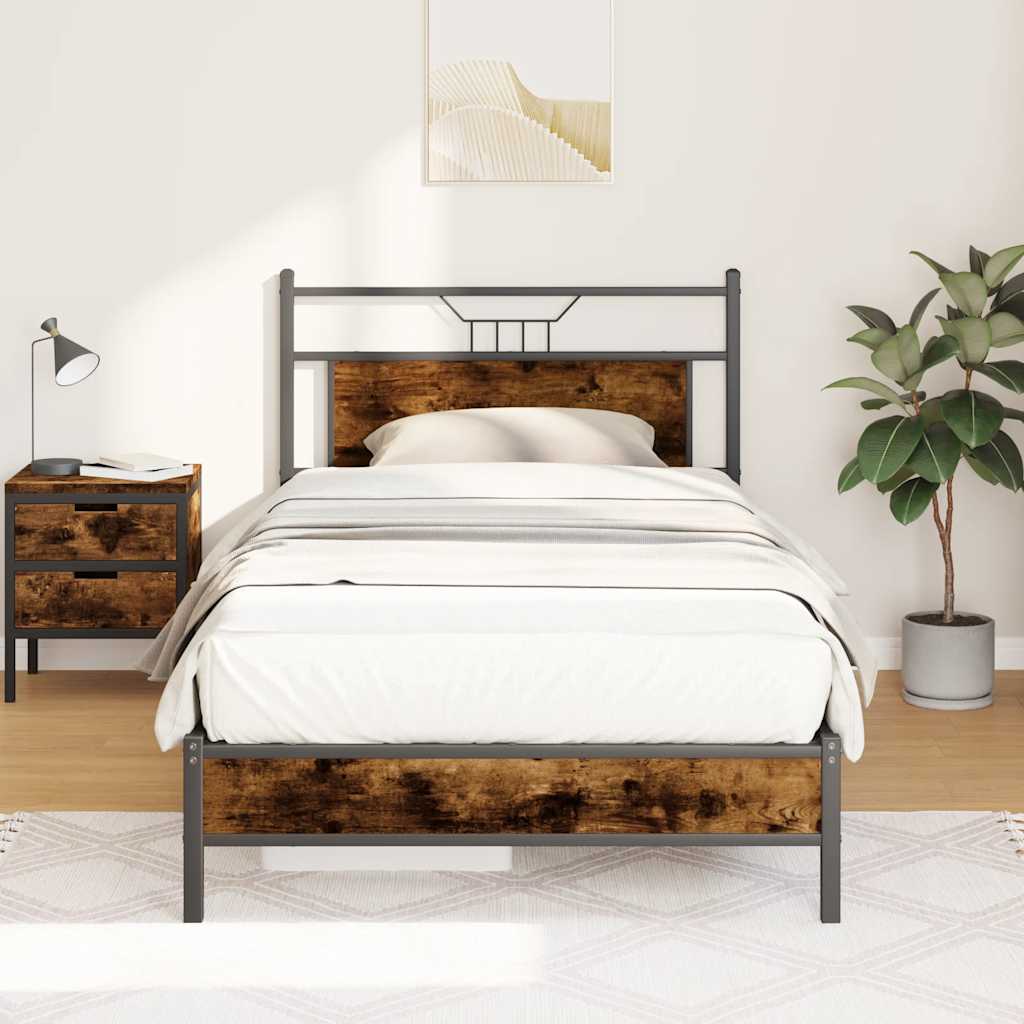 Cadre de lit sans matelas chêne fumé 100x190 cm bois ingénierie