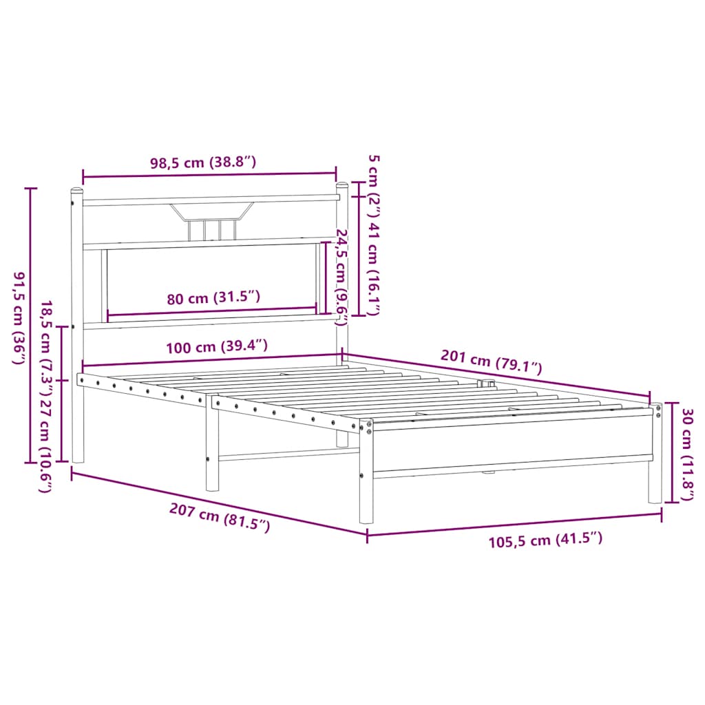 Cadre de lit sans matelas chêne fumé 100x200 cm bois ingénierie