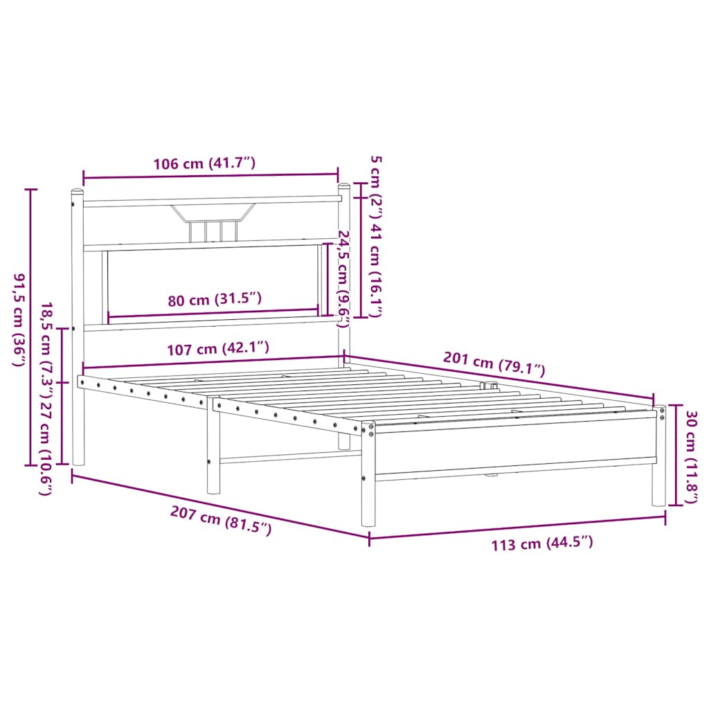 Cadre de lit sans matelas chêne fumé 107x203 cm bois ingénierie