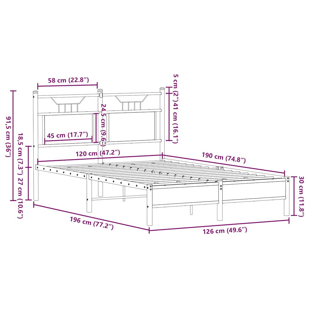 Cadre de lit sans matelas chêne fumé 120x190 cm bois ingénierie