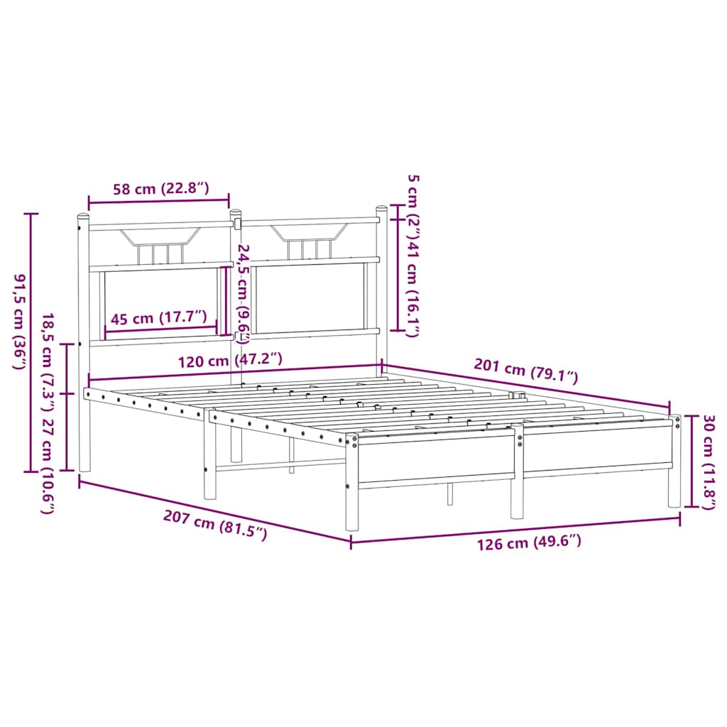 Cadre de lit sans matelas chêne fumé 120x200 cm bois ingénierie