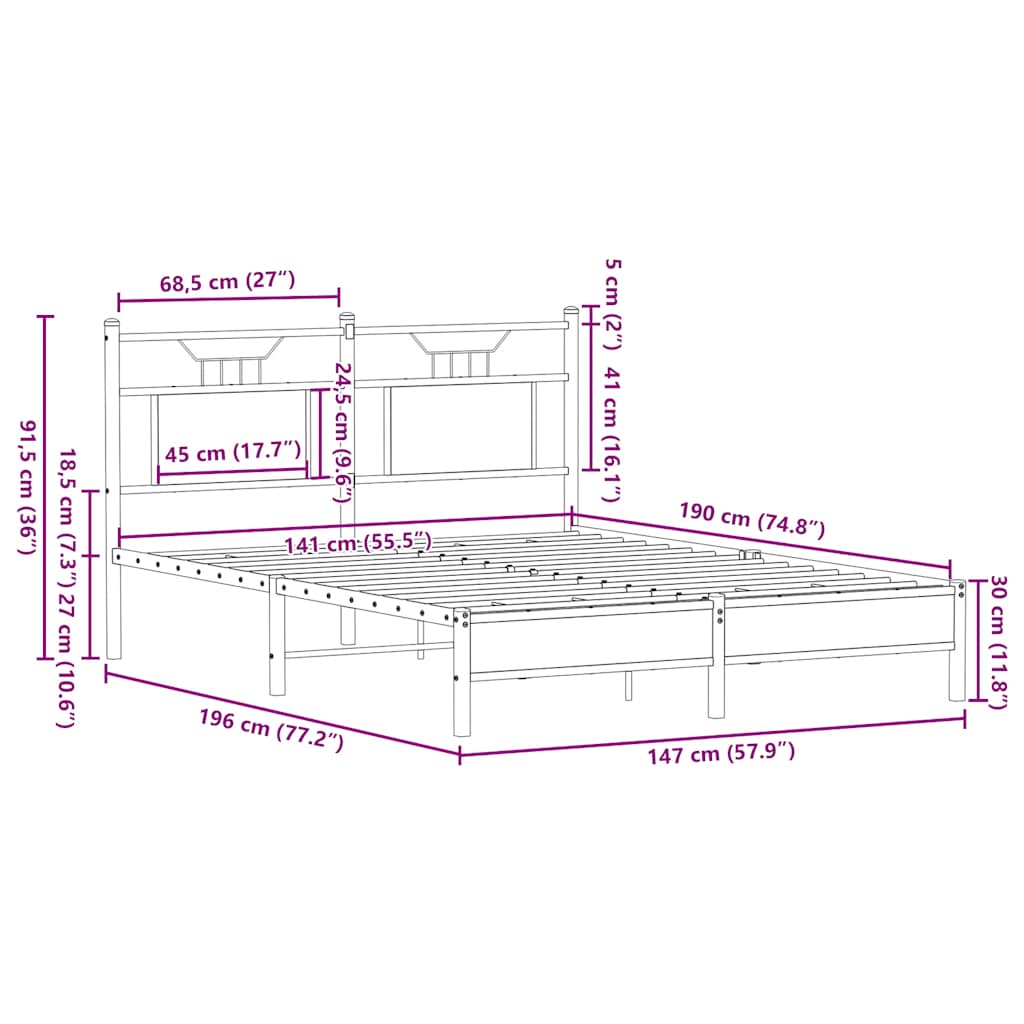 Cadre de lit sans matelas chêne fumé 140x190 cm bois ingénierie