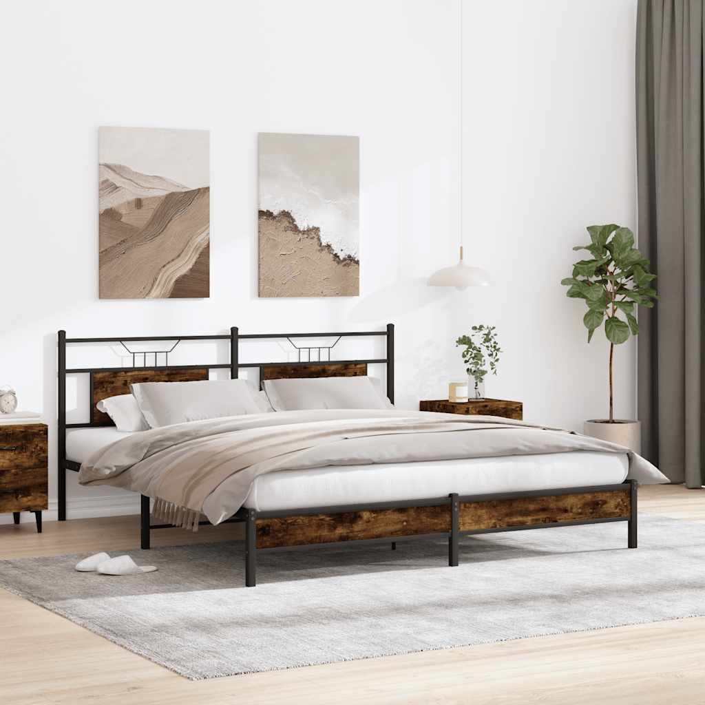 Cadre de lit sans matelas chêne fumé 160x200 cm bois ingénierie