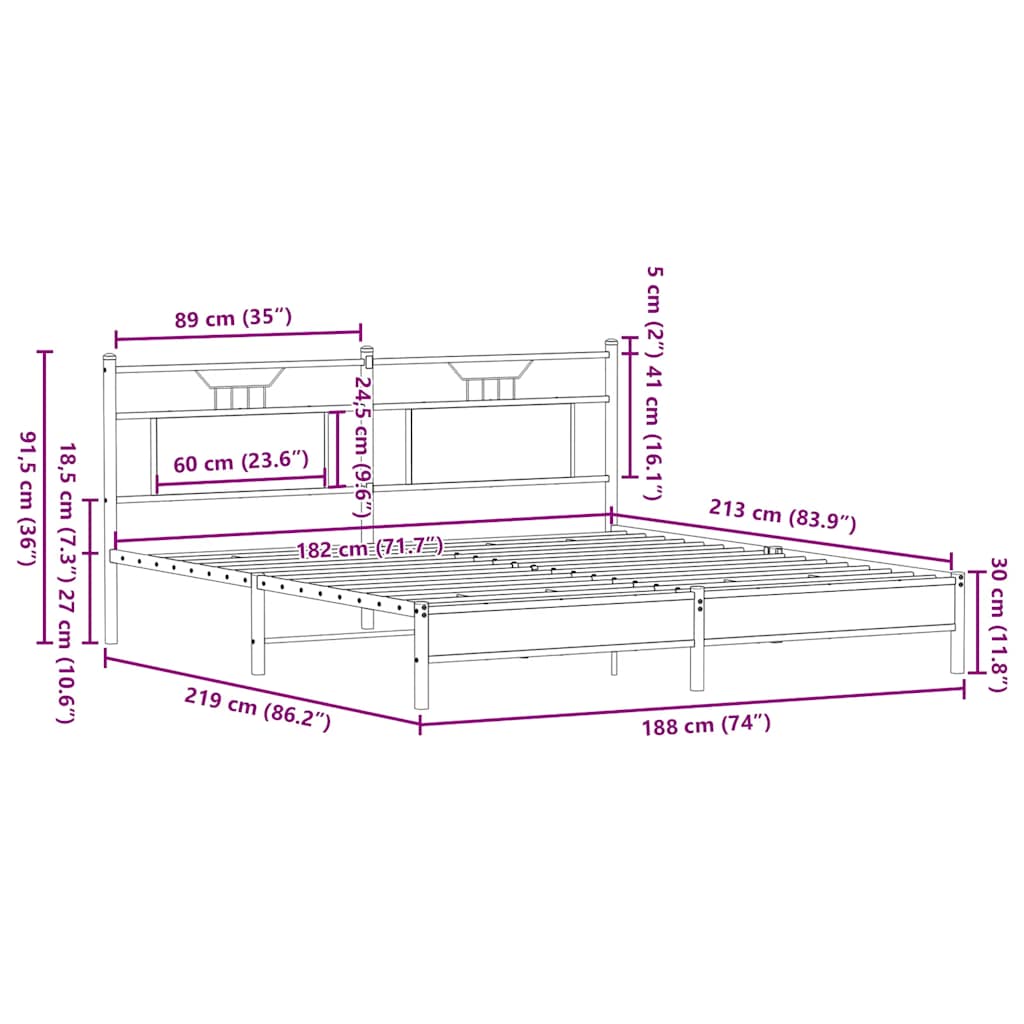 Cadre de lit sans matelas chêne fumé 183x213 cm bois ingénierie