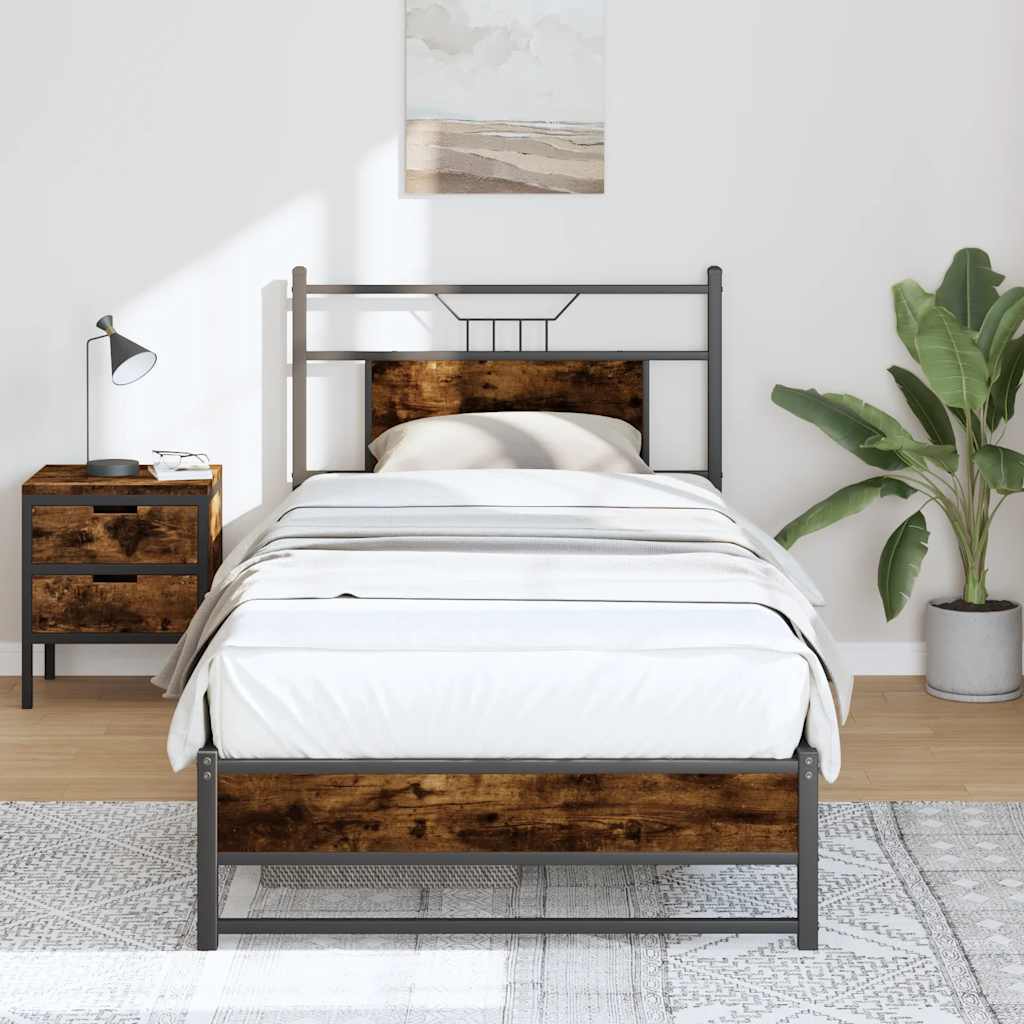 Cadre de lit sans matelas chêne fumé 80x200cm bois d'ingénierie