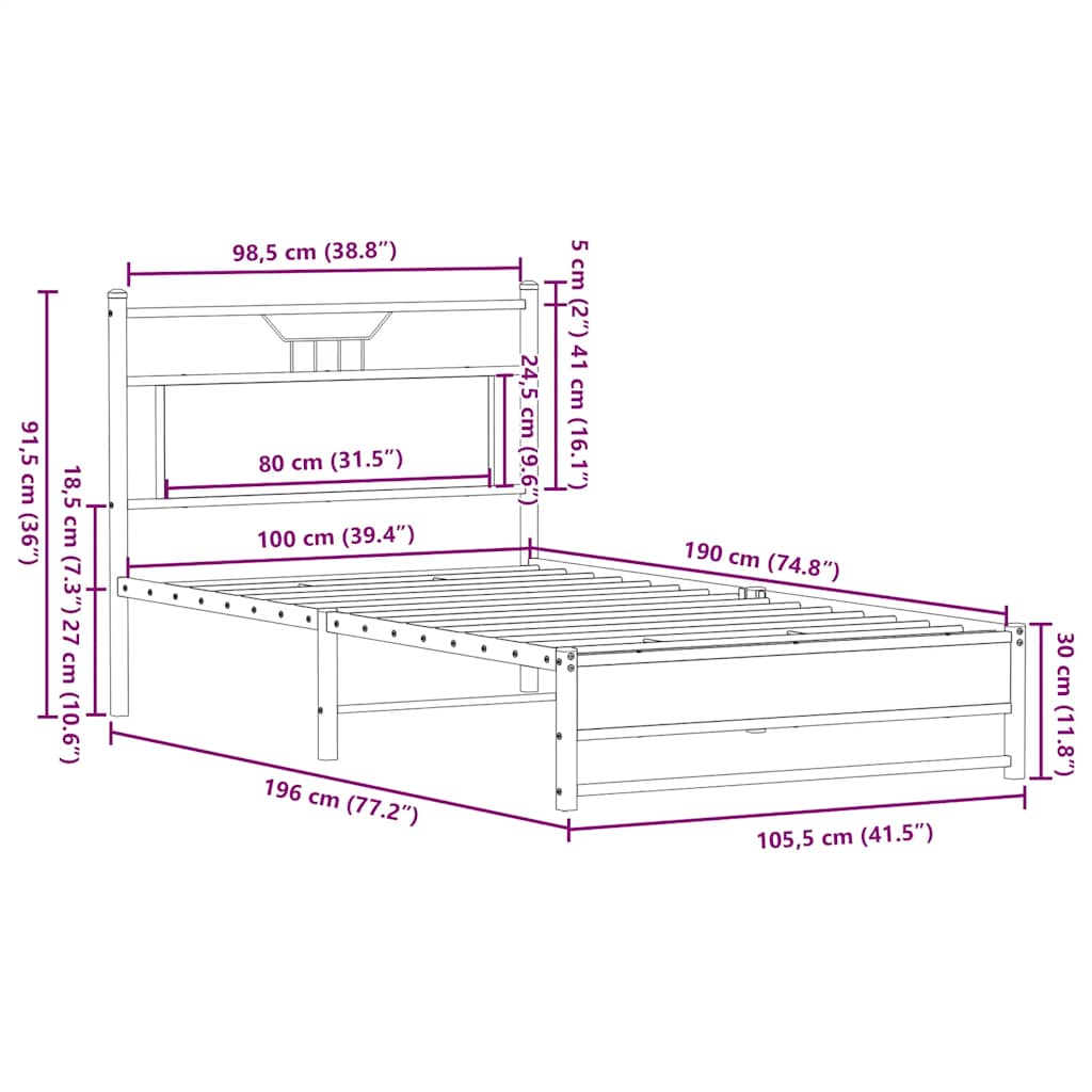 Cadre de lit sans matelas chêne fumé 100x190 cm bois ingénierie