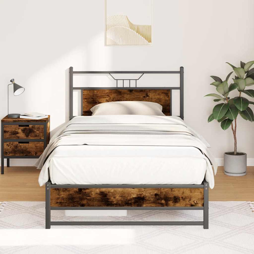 Cadre de lit sans matelas chêne fumé 100x190 cm bois ingénierie