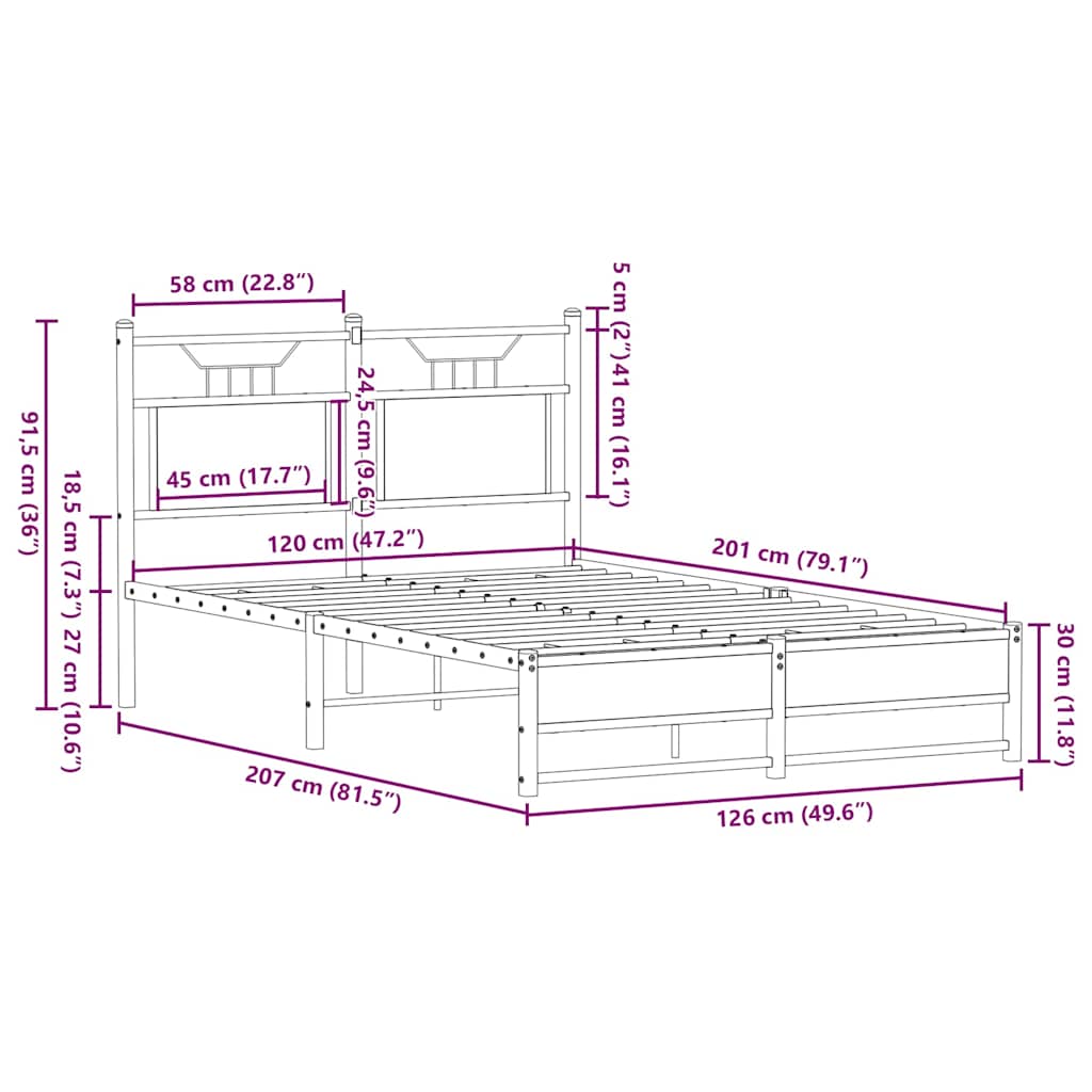 Cadre de lit sans matelas chêne fumé 120x200 cm bois ingénierie