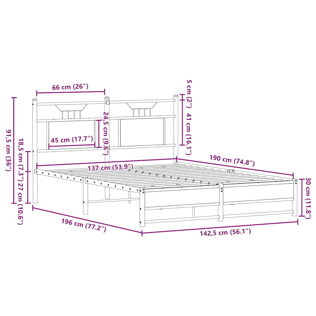 Cadre de lit sans matelas chêne fumé 137x190 cm bois ingénierie