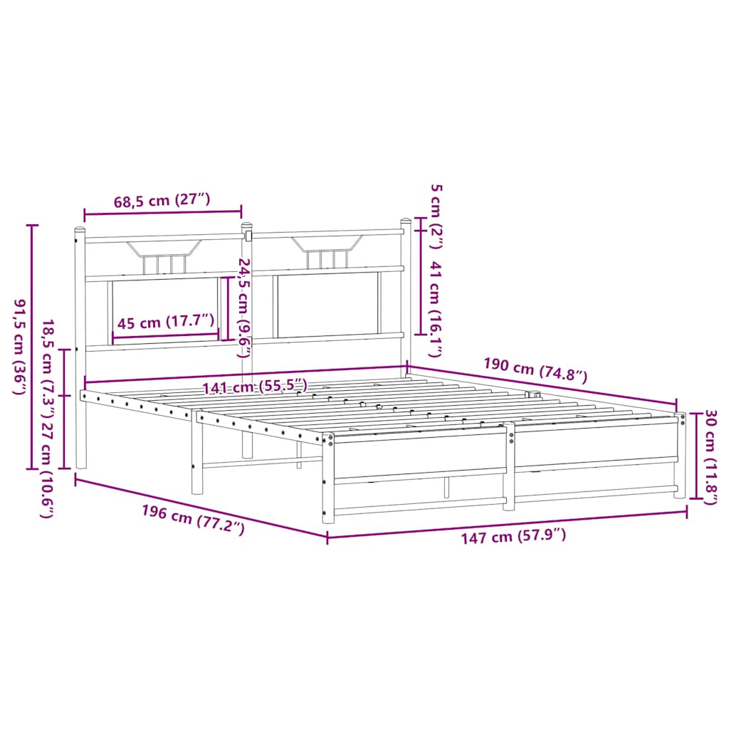 Cadre de lit sans matelas chêne fumé 140x190 cm bois ingénierie