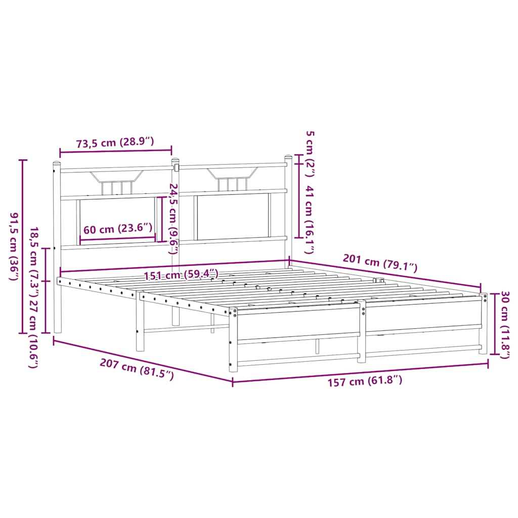 Cadre de lit sans matelas chêne fumé 150x200 cm bois ingénierie