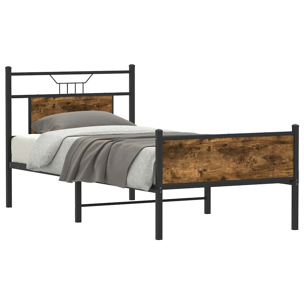 Cadre de lit sans matelas chêne fumé 75x190cm bois d'ingénierie