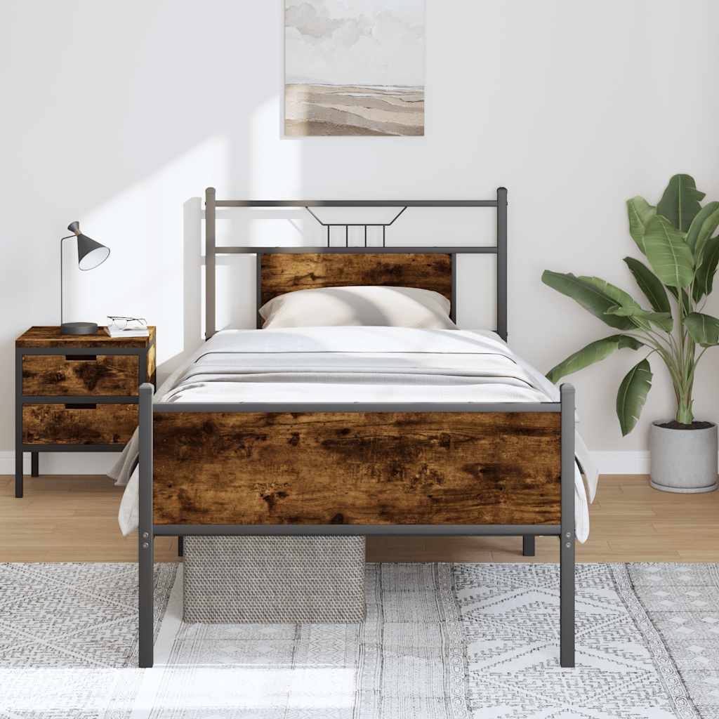 Cadre de lit sans matelas chêne fumé 80x200cm bois d'ingénierie