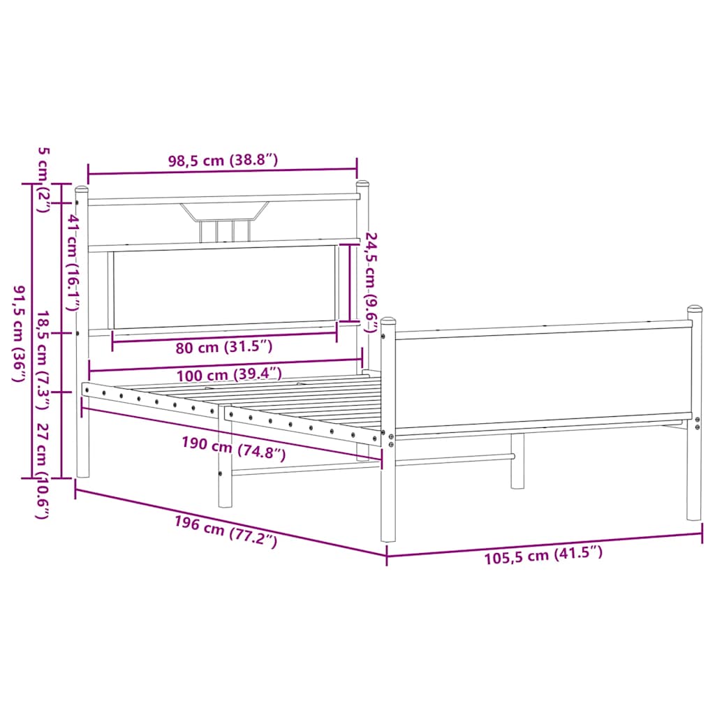 Cadre de lit sans matelas chêne fumé 100x190 cm bois ingénierie