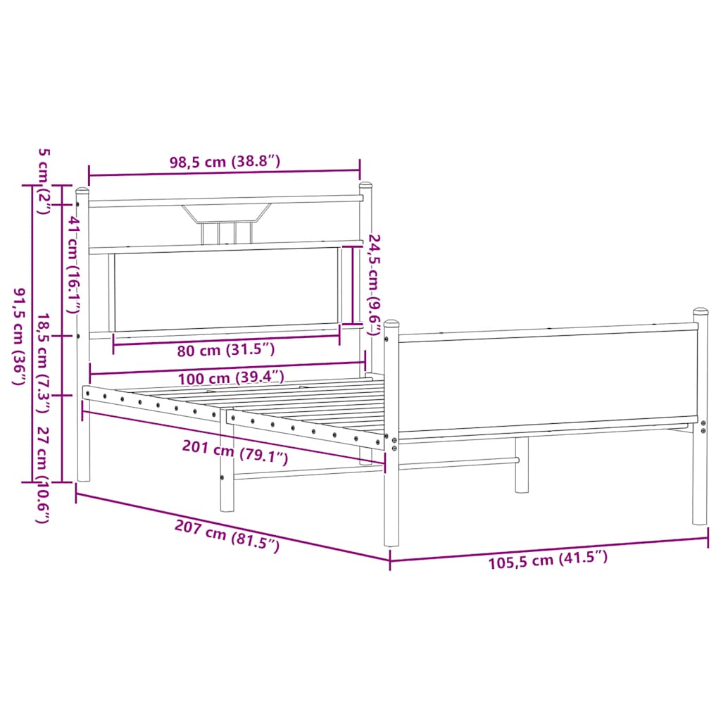 Cadre de lit sans matelas chêne fumé 100x200 cm bois ingénierie