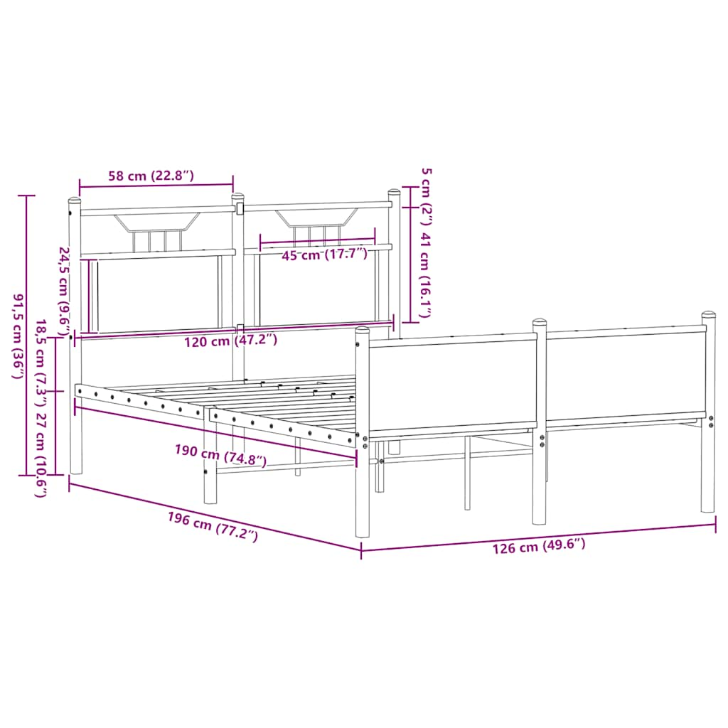 Cadre de lit sans matelas chêne fumé 120x190 cm bois ingénierie