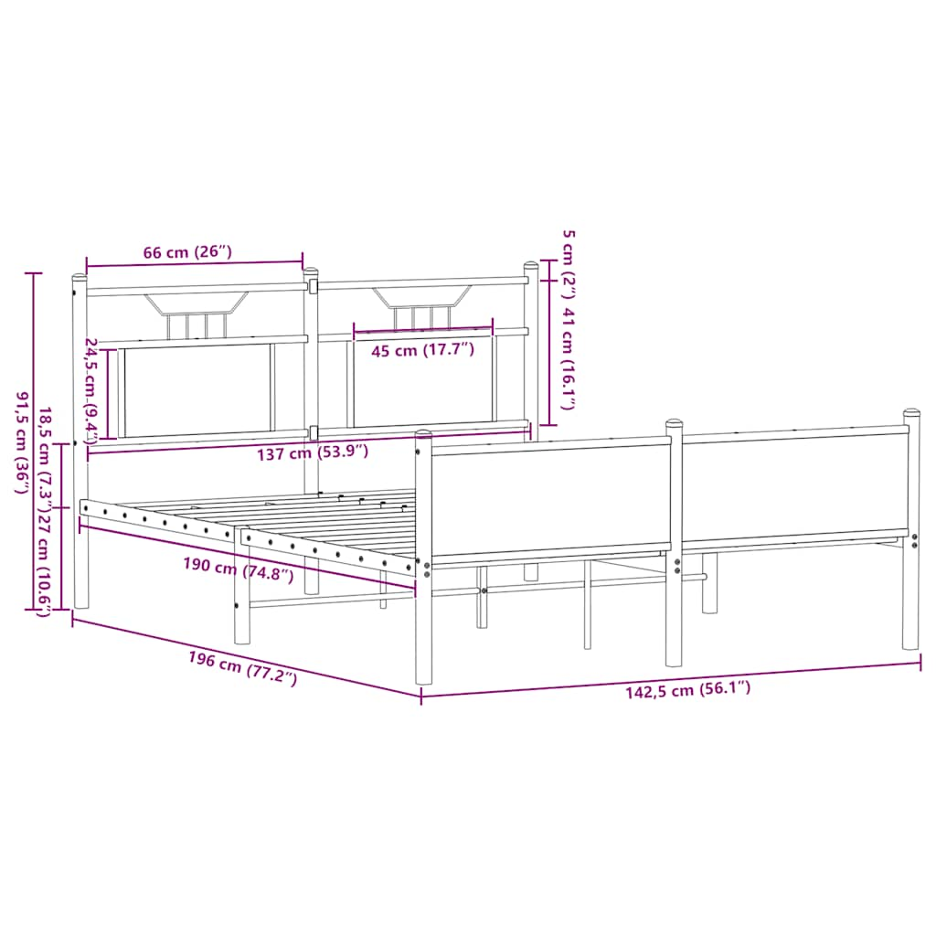 Cadre de lit sans matelas chêne fumé 137x190 cm bois ingénierie