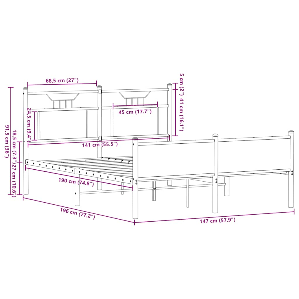 Cadre de lit sans matelas chêne fumé 140x190 cm bois ingénierie