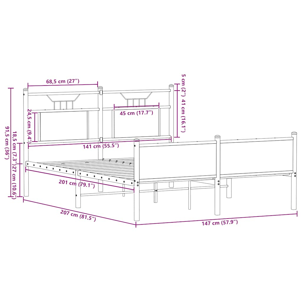 Cadre de lit sans matelas chêne fumé 140x200 cm bois ingénierie