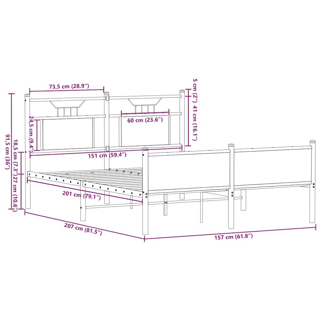 Cadre de lit sans matelas chêne fumé 150x200 cm bois ingénierie