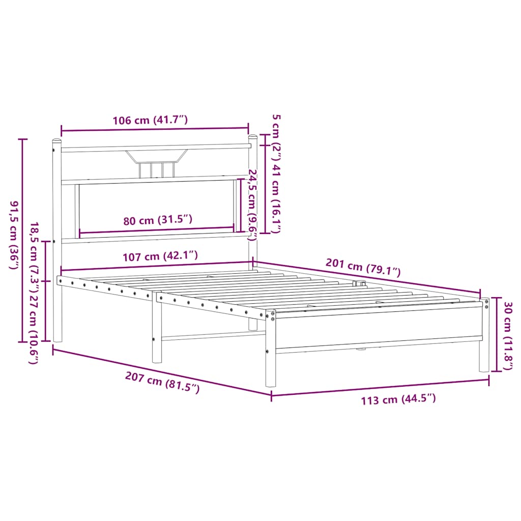 Cadre de lit sans matelas chêne sonoma 107x203 cm