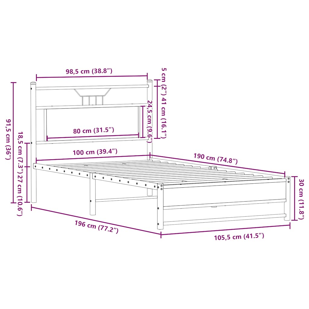 Cadre de lit sans matelas chêne sonoma 100x190 cm