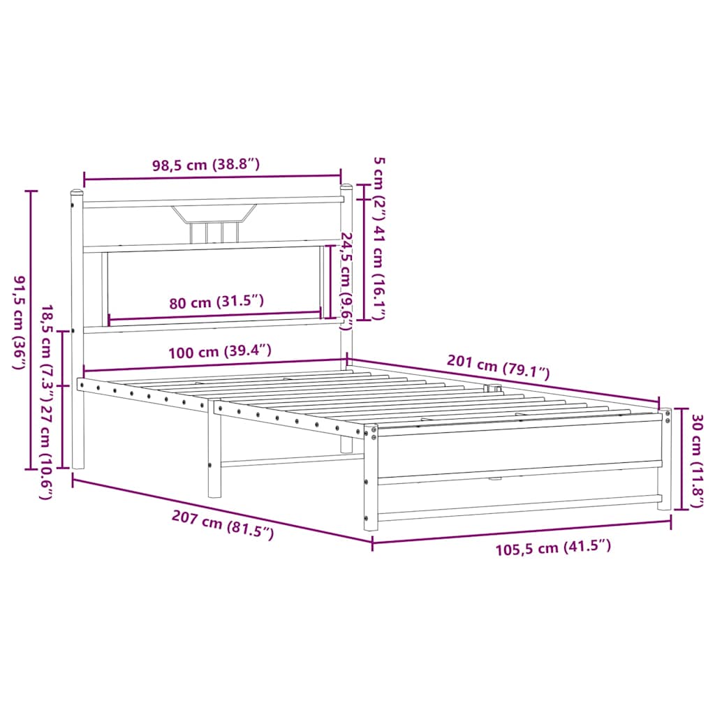 Bed frame without mattress sonoma oak 100x200 cm