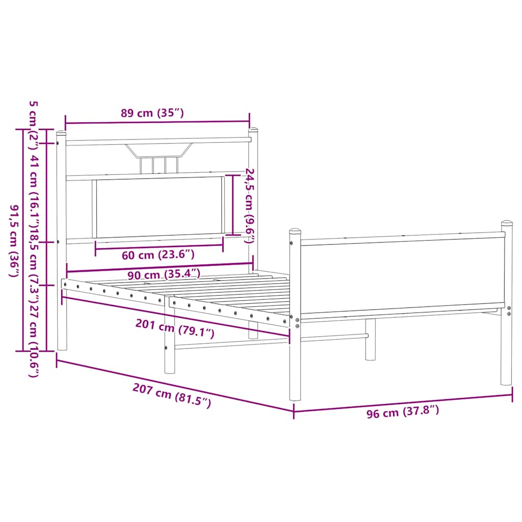 Cadre de lit sans matelas chêne sonoma 90x200 cm