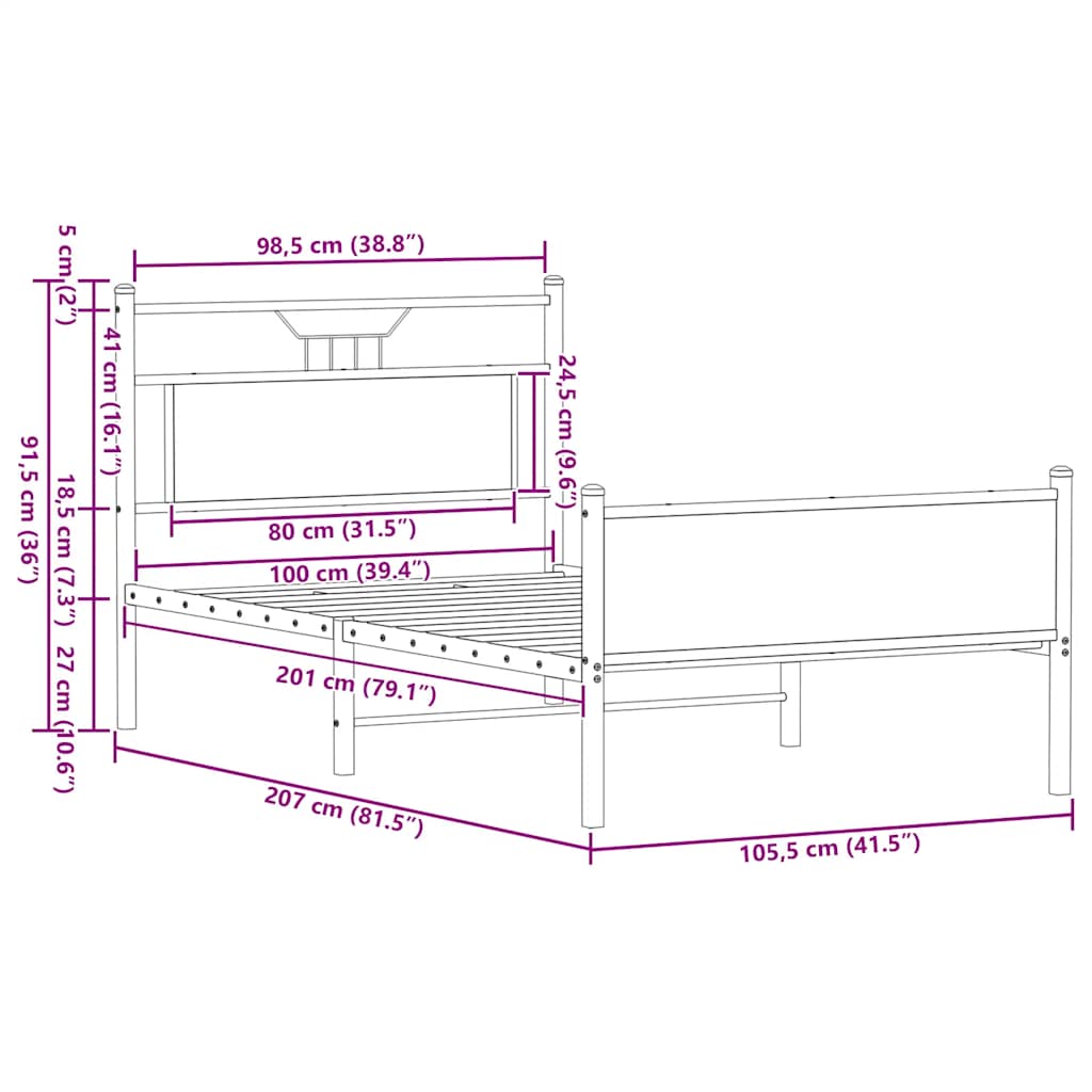 Cadre de lit sans matelas chêne sonoma 100x200 cm