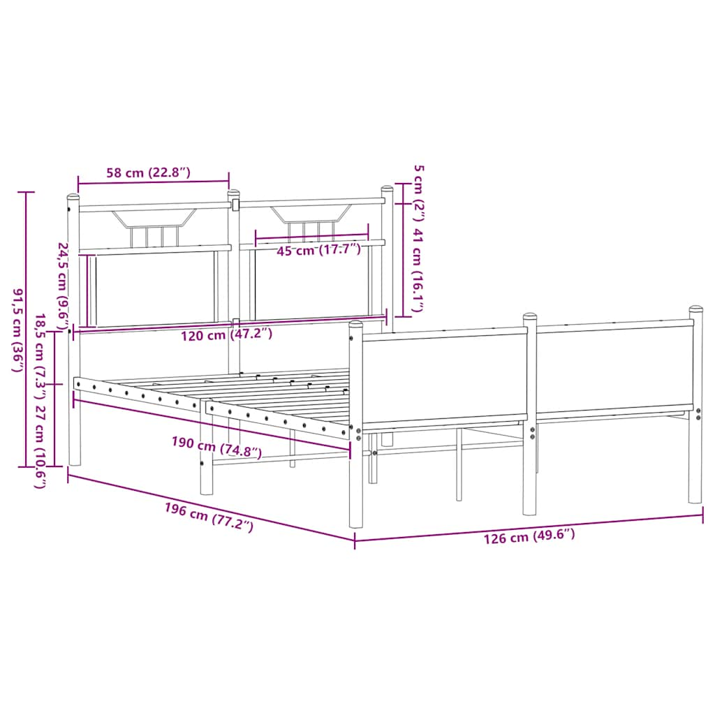 Bed frame without mattress sonoma oak 120x190 cm