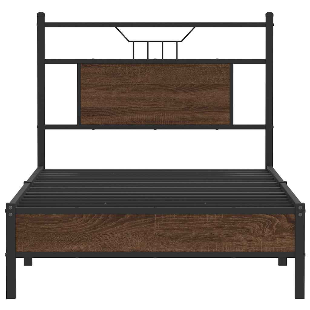 Bed frame without mattress brown oak 75x190cm engineered wood