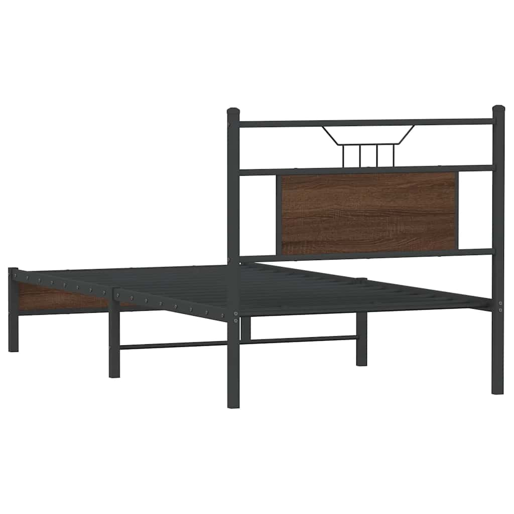 Bed frame without mattress brown oak 75x190cm engineered wood