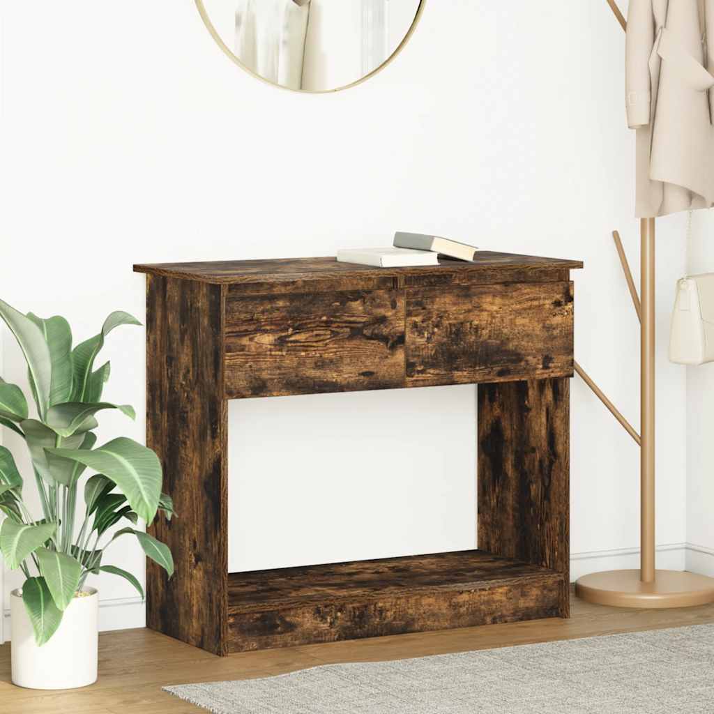 Table console avec tiroirs chêne fumé 85,5x38,5x74,5 cm