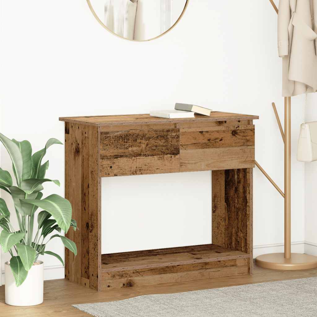 Table console avec tiroirs vieux bois 85,5x38,5x74,5 cm