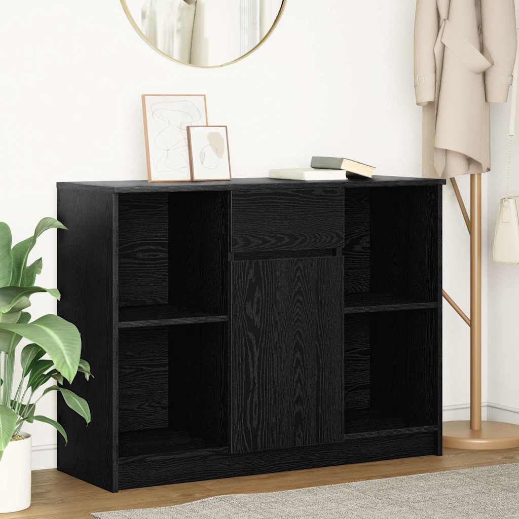 Sideboard with drawer black oak 101x35x76 cm engineered wood