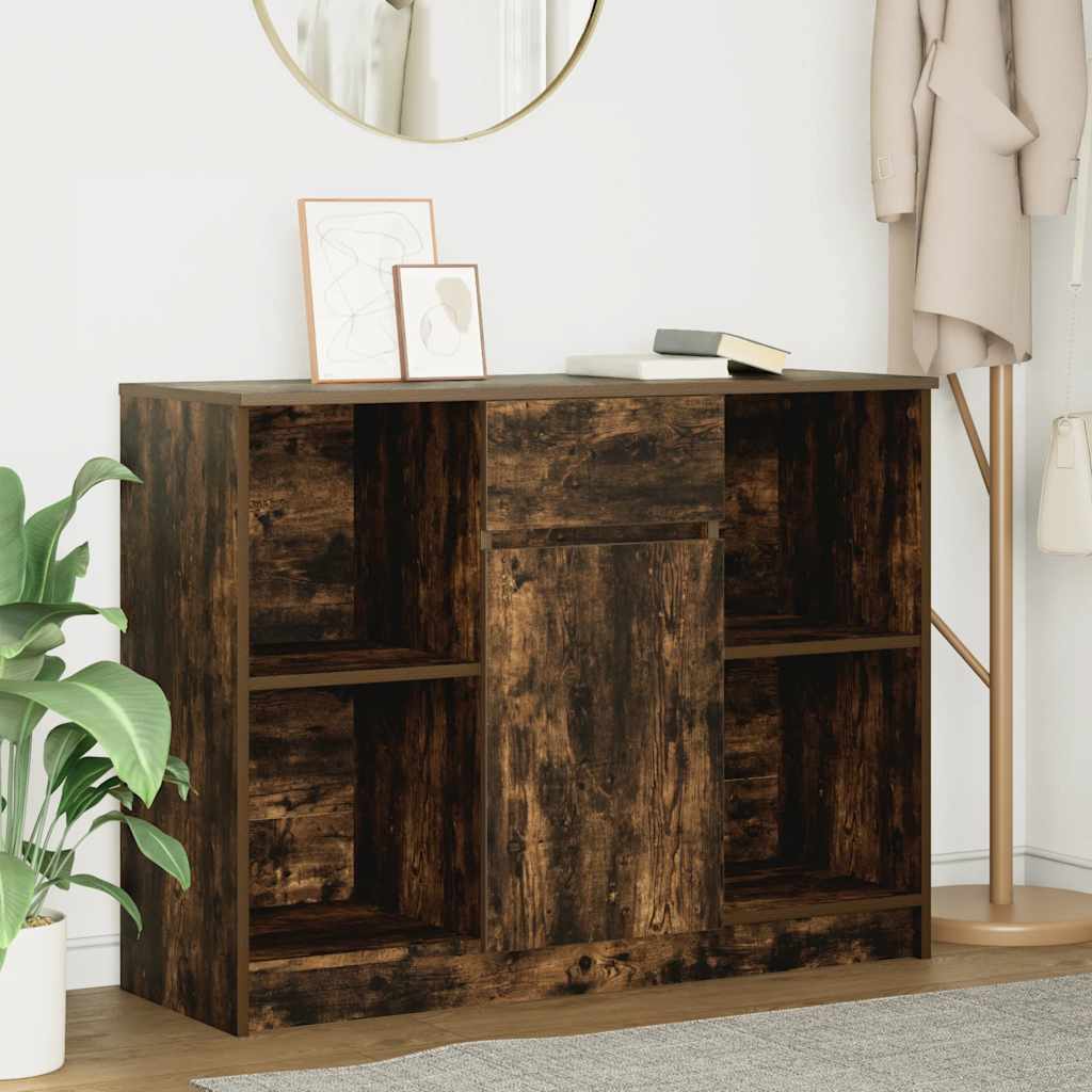 Sideboard with drawer smoked oak 101x35x76 cm engineered wood