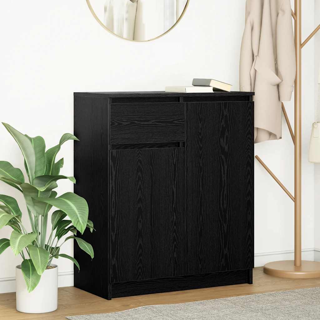 Sideboard with drawer black oak 71x35x84 cm engineered wood