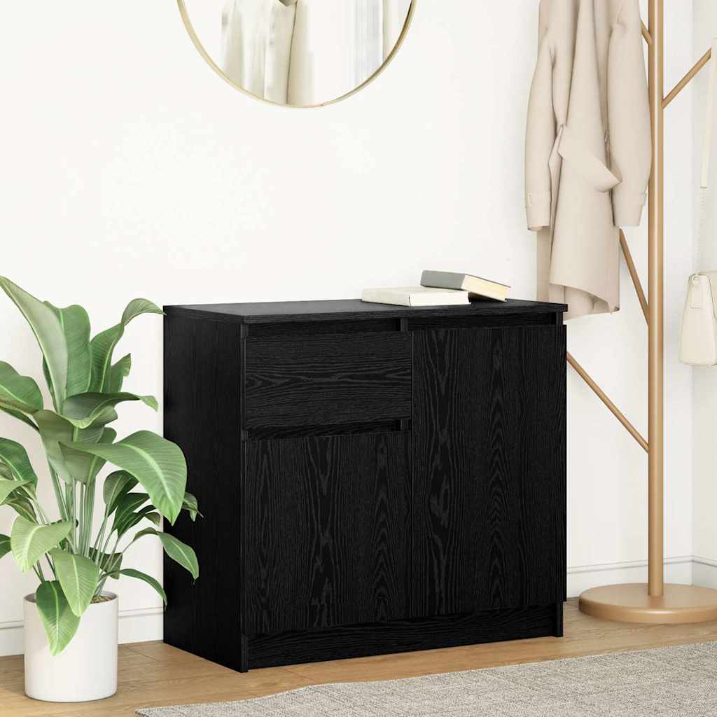 Sideboard with drawer black oak 71x35x65 cm engineered wood